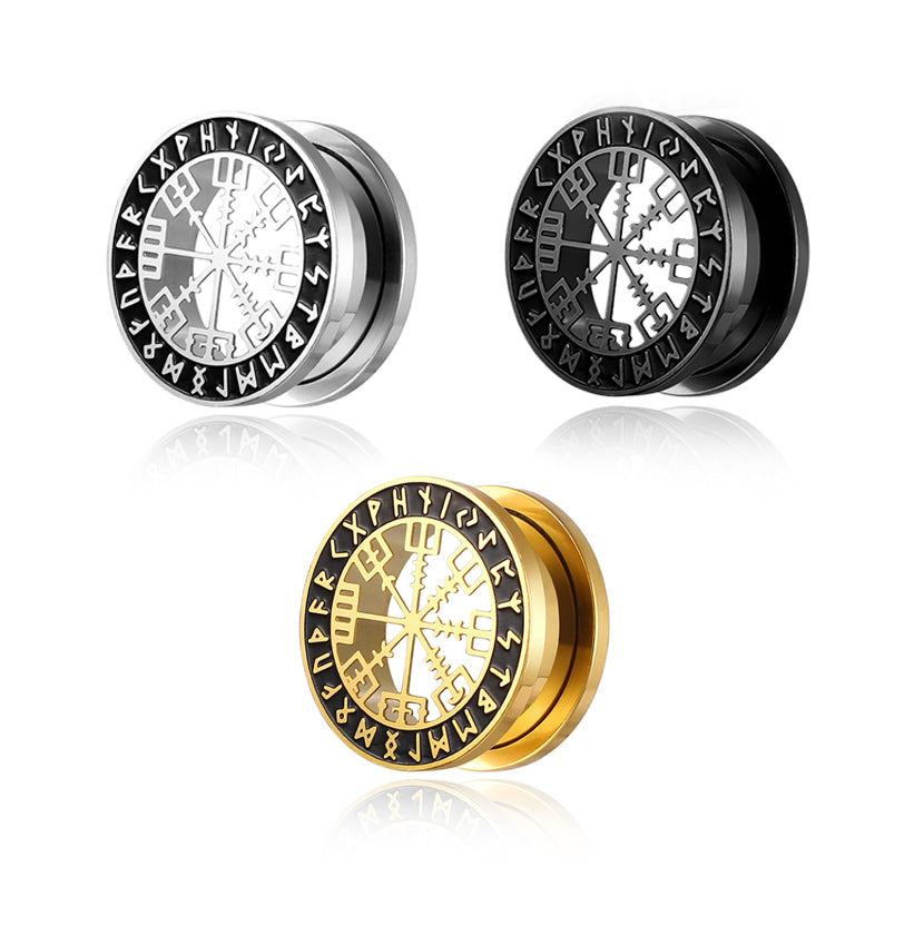 Remy Rune Plug Viking Compass Tunnel – Norse Rune Steel Ear Gauge 8mm to 25mm – Vint ...
